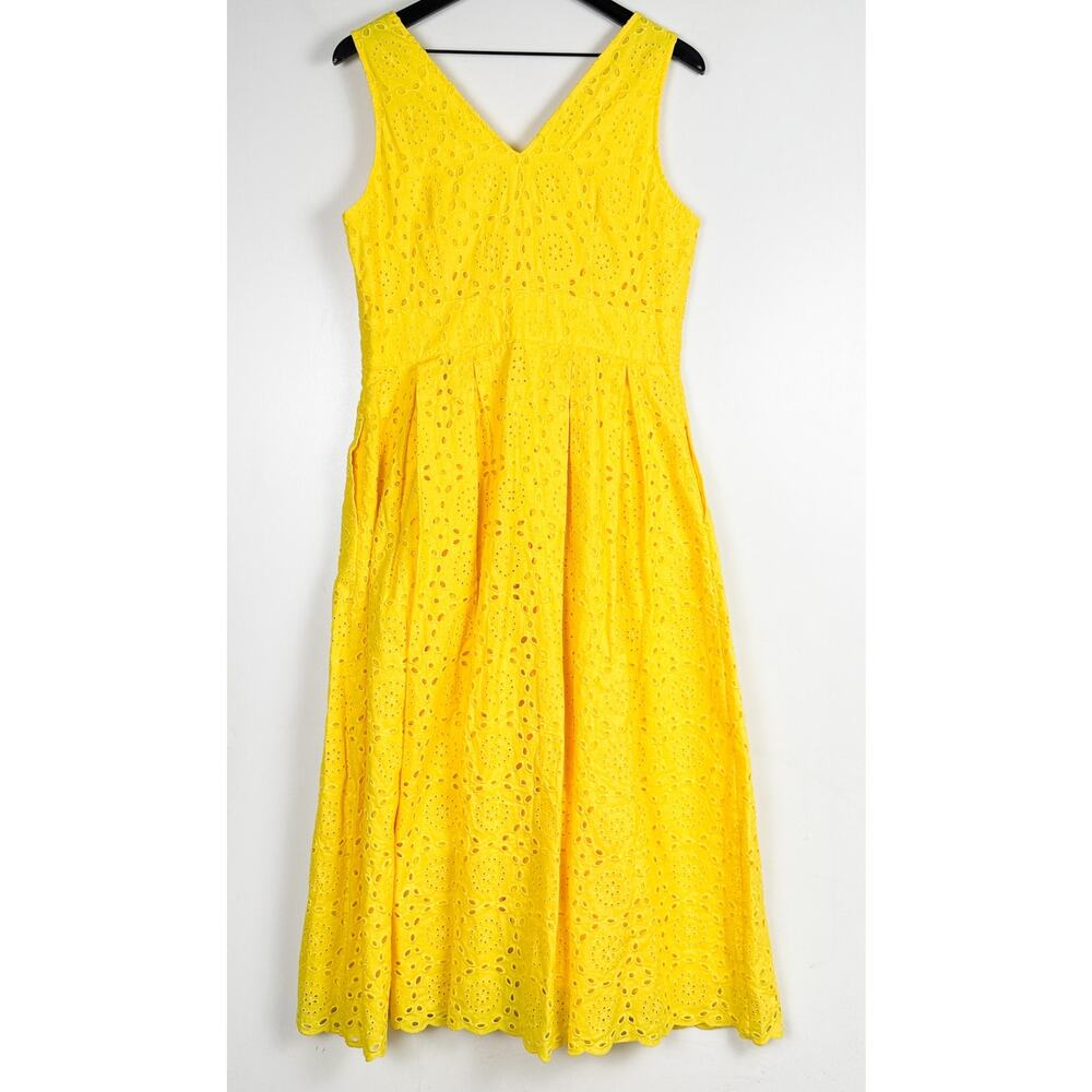Boden Broderie Occasion Midi Dress Embroidered Eyelet Fit Flare Yellow - 10 10R - Picture 6 of 9